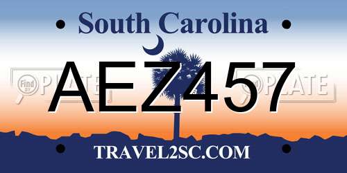 AEZ457 South Carolina License Plate