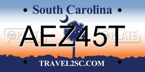 AEZ45T South Carolina License Plate