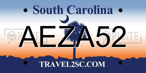 AEZA52 South Carolina License Plate