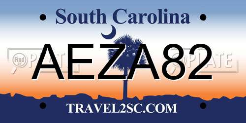 AEZA82 South Carolina License Plate