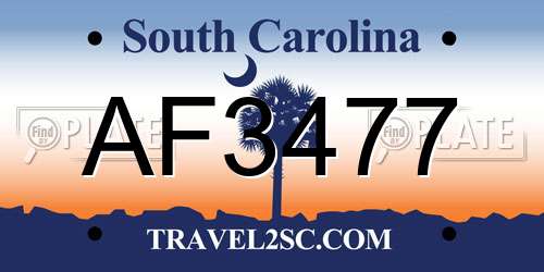 AF3477 South Carolina License Plate
