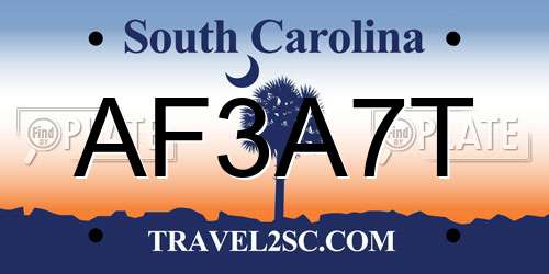 AF3A7T South Carolina License Plate