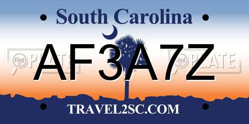 AF3A7Z South Carolina License Plate