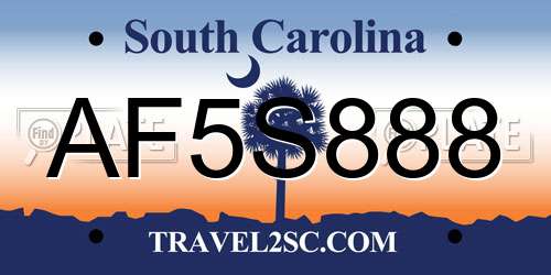 AF5S888 South Carolina License Plate