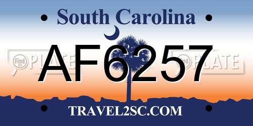 AF6257 South Carolina License Plate