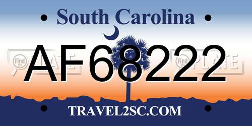 AF68222 South Carolina License Plate