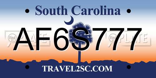 AF6S777 South Carolina License Plate