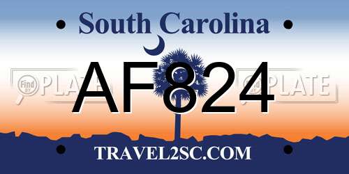 AF824 South Carolina License Plate
