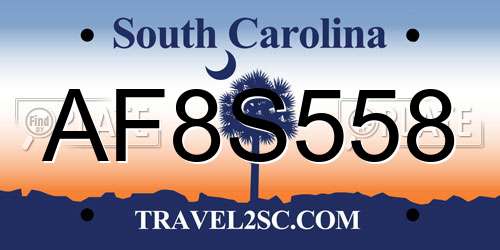 AF8S558 South Carolina License Plate