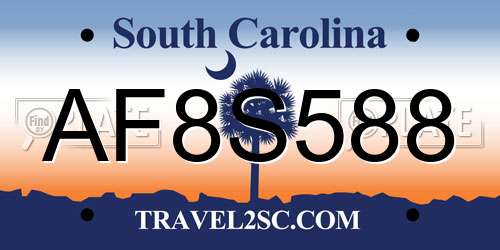 AF8S588 South Carolina License Plate