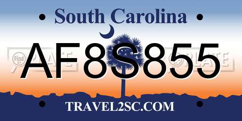 AF8S855 South Carolina License Plate