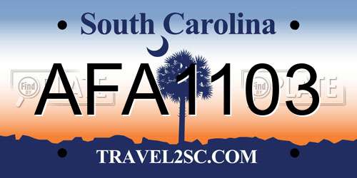 AFA1103 South Carolina License Plate