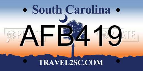 AFB419 South Carolina License Plate