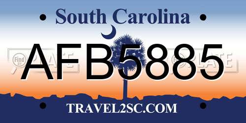 AFB5885 South Carolina License Plate