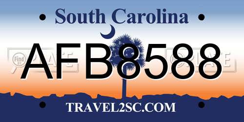 AFB8588 South Carolina License Plate