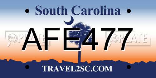 AFE477 South Carolina License Plate