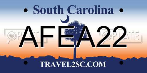 AFEA22 South Carolina License Plate