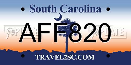 AFF820 South Carolina License Plate