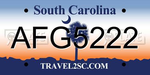 AFG5222 South Carolina License Plate