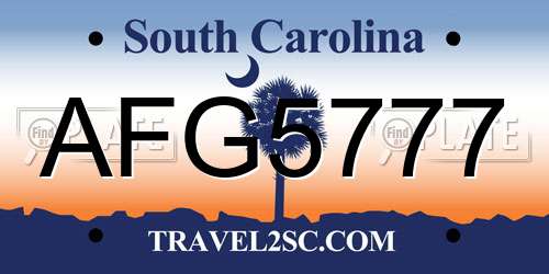 AFG5777 South Carolina License Plate