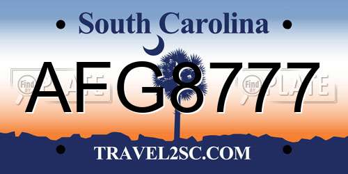AFG8777 South Carolina License Plate