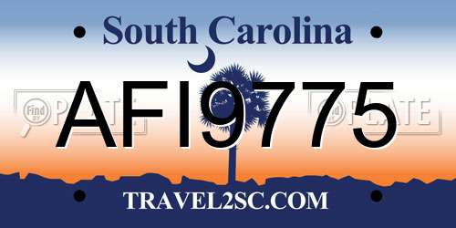 AFI9775 South Carolina License Plate