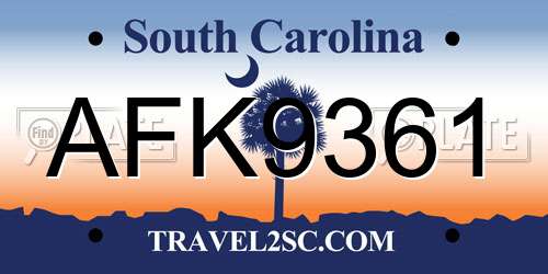 AFK9361 South Carolina License Plate