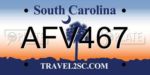 AFV467 South Carolina License Plate