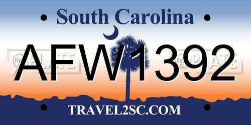 AFW1392 South Carolina License Plate