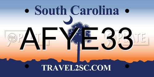 AFYE33 South Carolina License Plate