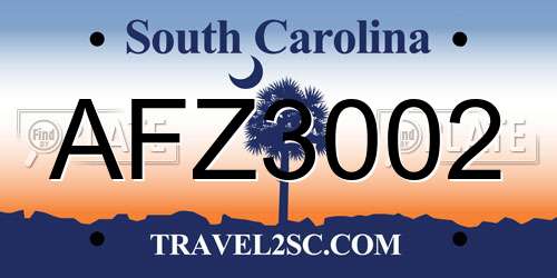 AFZ3002 South Carolina License Plate