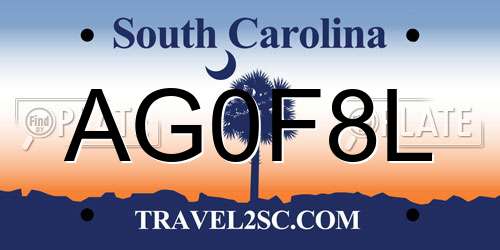 AG0F8L South Carolina License Plate