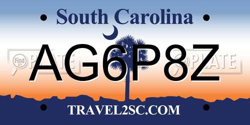 AG6P8Z South Carolina License Plate