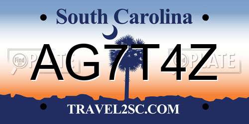 AG7T4Z South Carolina License Plate