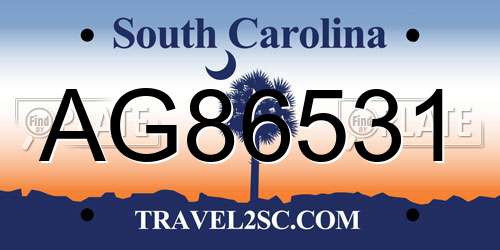 AG86531 South Carolina License Plate