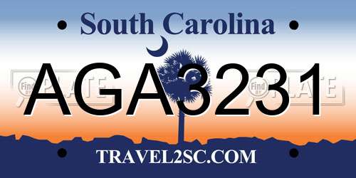AGA3231 South Carolina License Plate
