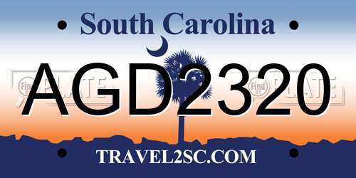 AGD2320 South Carolina License Plate