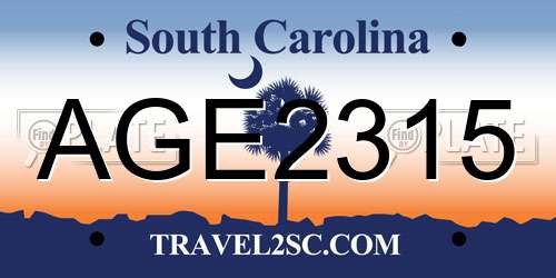 AGE2315 South Carolina License Plate