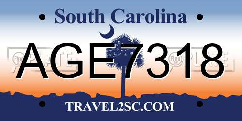 AGE7318 South Carolina License Plate