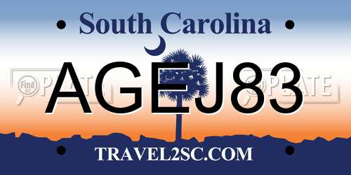AGEJ83 South Carolina License Plate