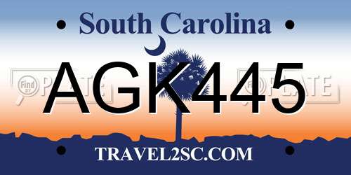 AGK445 South Carolina License Plate