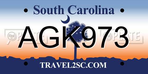 AGK973 South Carolina License Plate