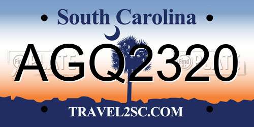 AGQ2320 South Carolina License Plate