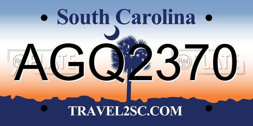 AGQ2370 South Carolina License Plate