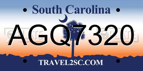 AGQ7320 South Carolina License Plate