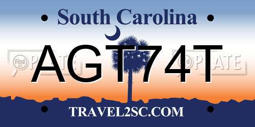 AGT74T South Carolina License Plate
