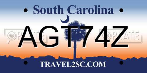 AGT74Z South Carolina License Plate