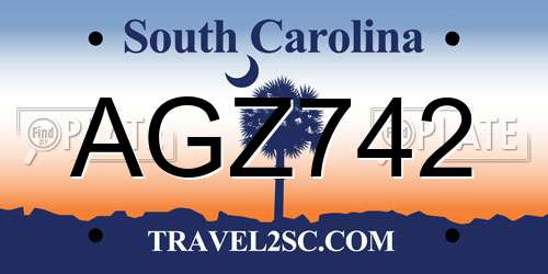 AGZ742 South Carolina License Plate