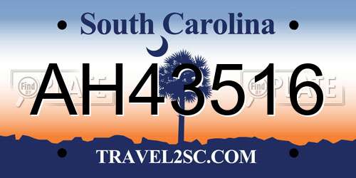AH43516 South Carolina License Plate