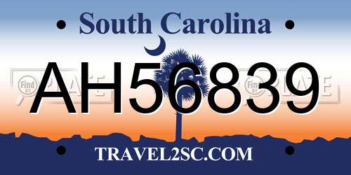 AH56839 South Carolina License Plate